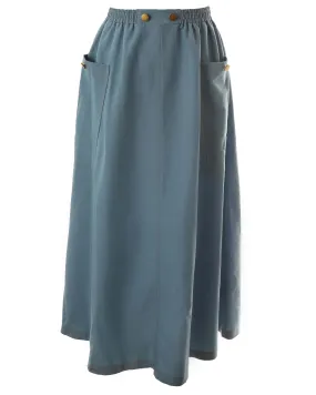 HSK142-DOUBLE STITCH DETAIL SKIRT-Chambray Blue