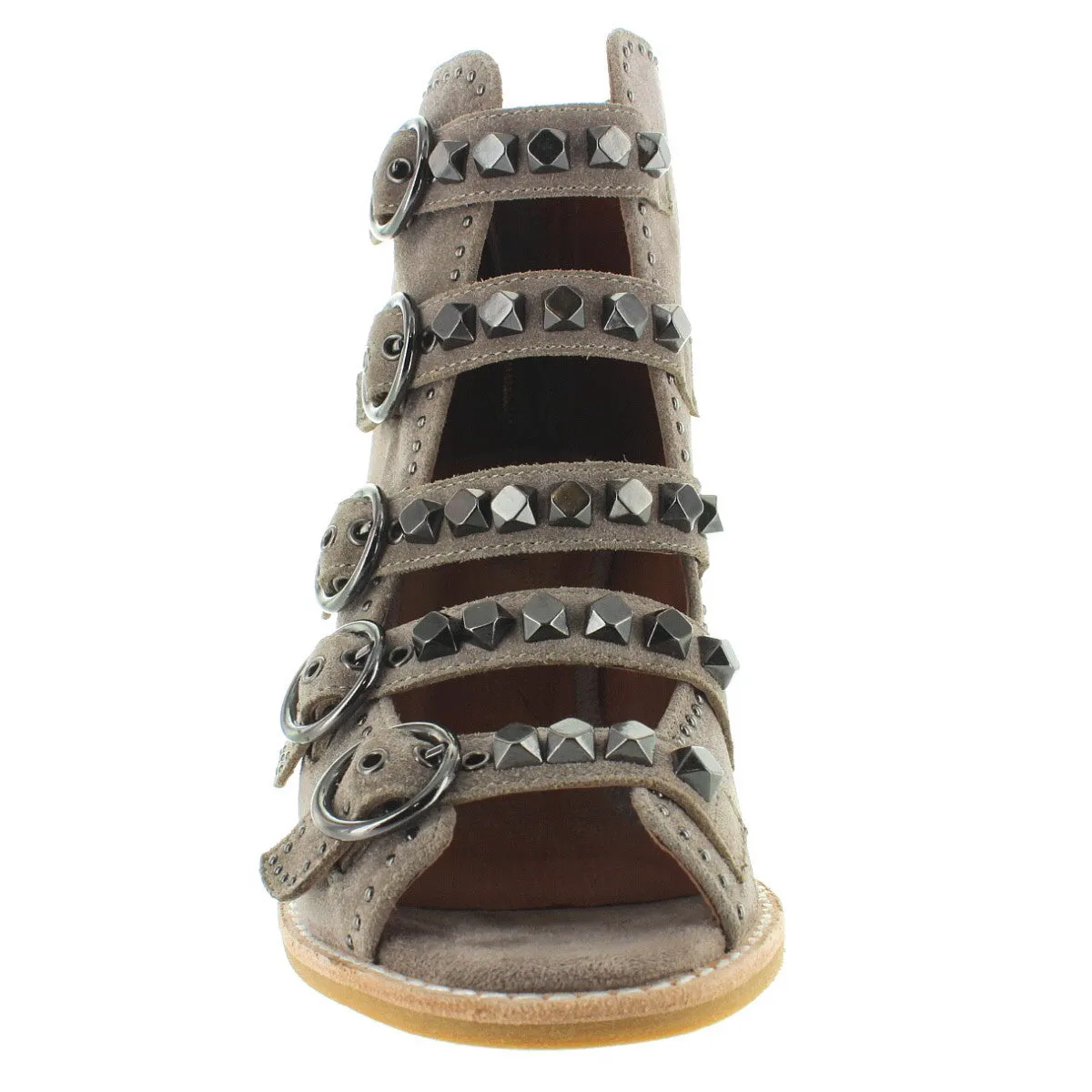 Jeffrey Campbell Bess - Taupe Suede Studded Buckle Strap Sandal Bootie