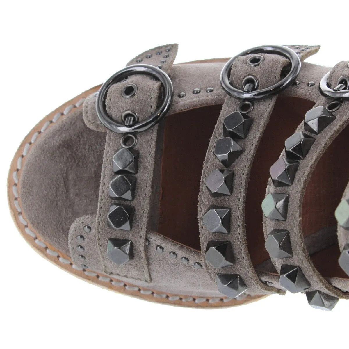 Jeffrey Campbell Bess - Taupe Suede Studded Buckle Strap Sandal Bootie