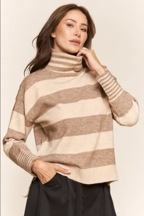 J.NNA Multi Stripe Turtle Neck Knit Sweater