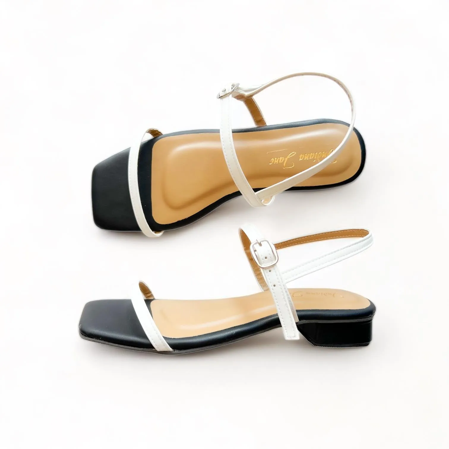 JUNO Classic Two Tone Strap 1” Heel Sandals