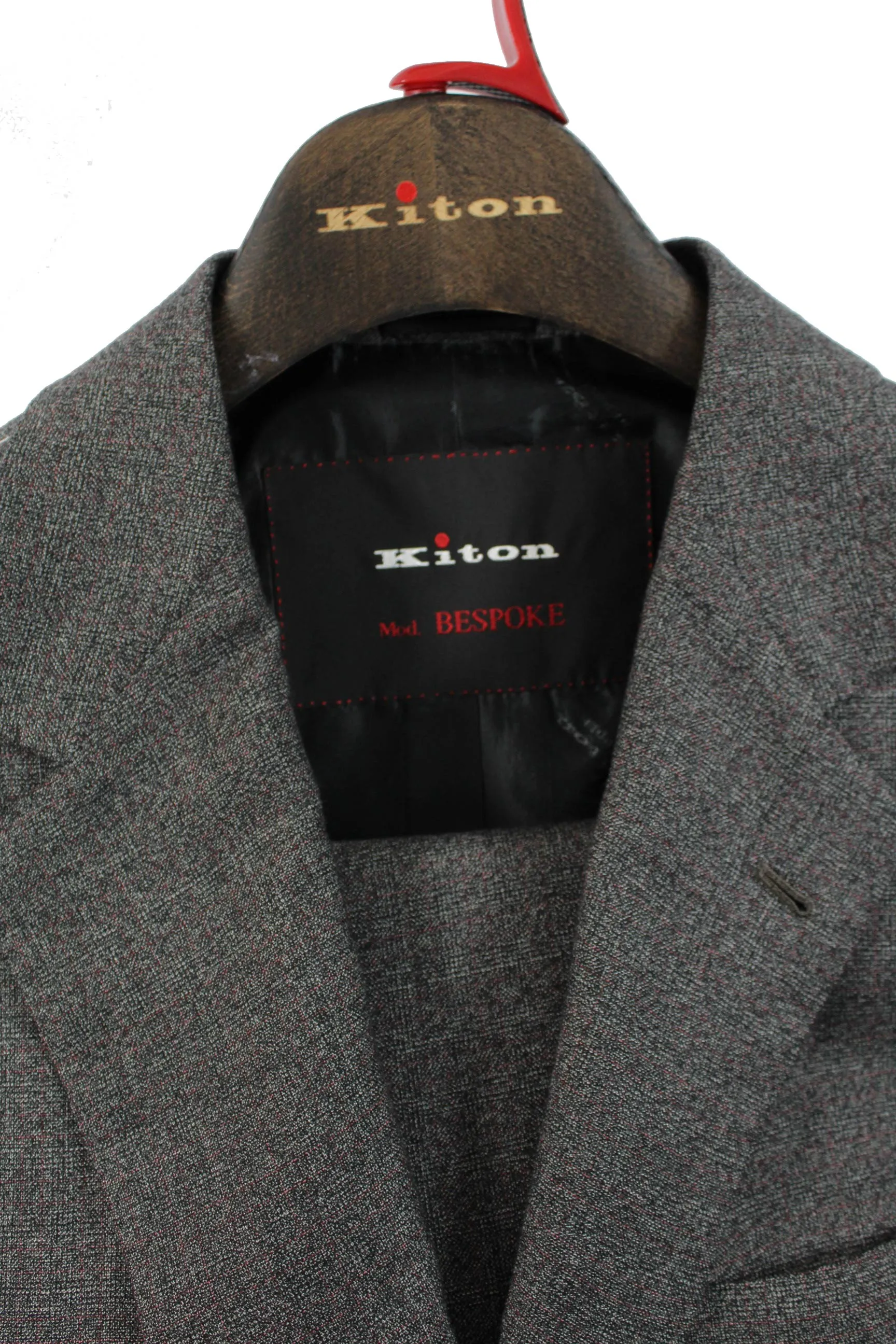 Kiton Cashmere Suit Bespoke Gray Check Plaid EU 56 - US 44 L