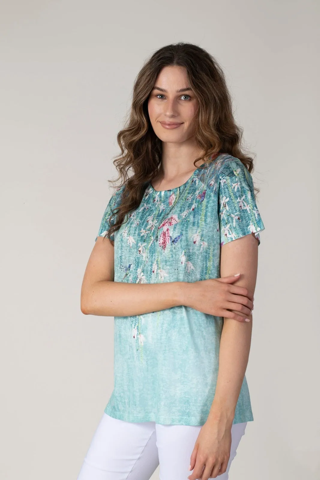 Lace Shoulder T-shirt - Blue