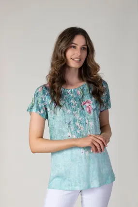 Lace Shoulder T-shirt - Blue