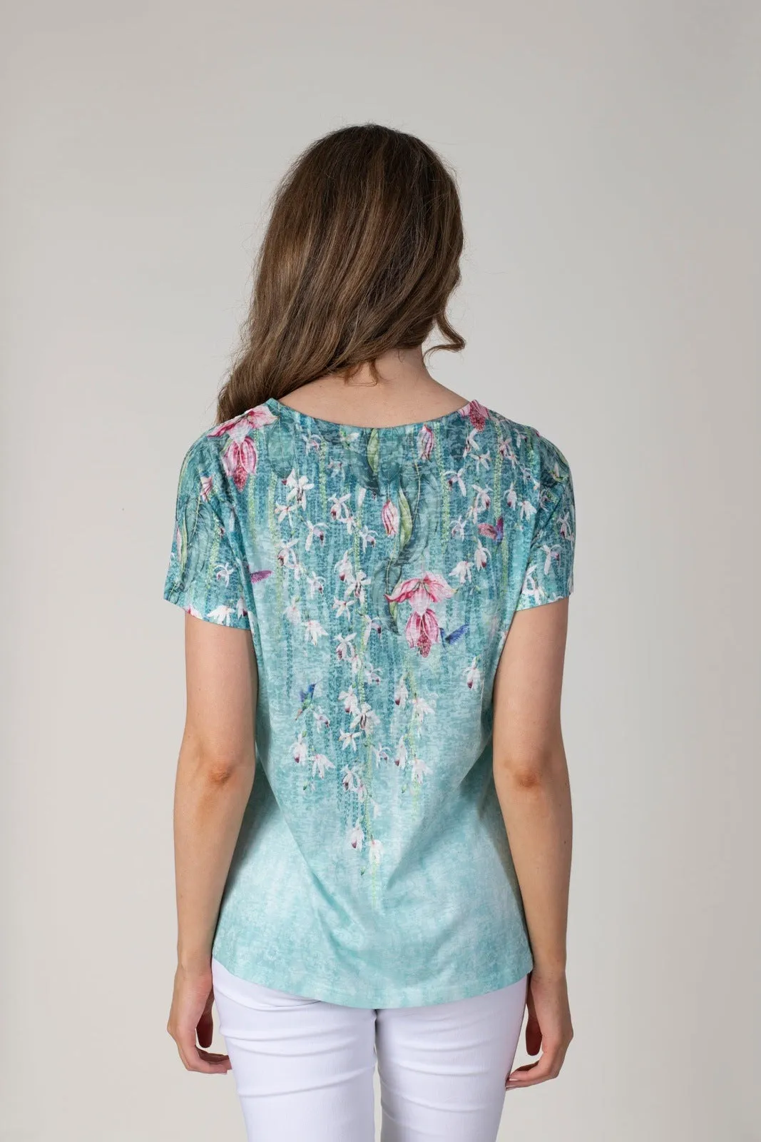 Lace Shoulder T-shirt - Blue