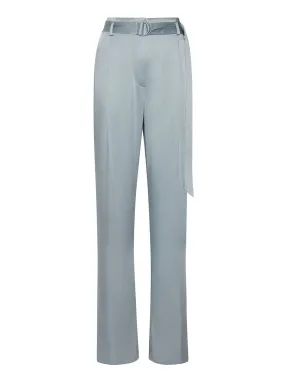 LaPointe Satin High-Waist Belted Pant in Dove