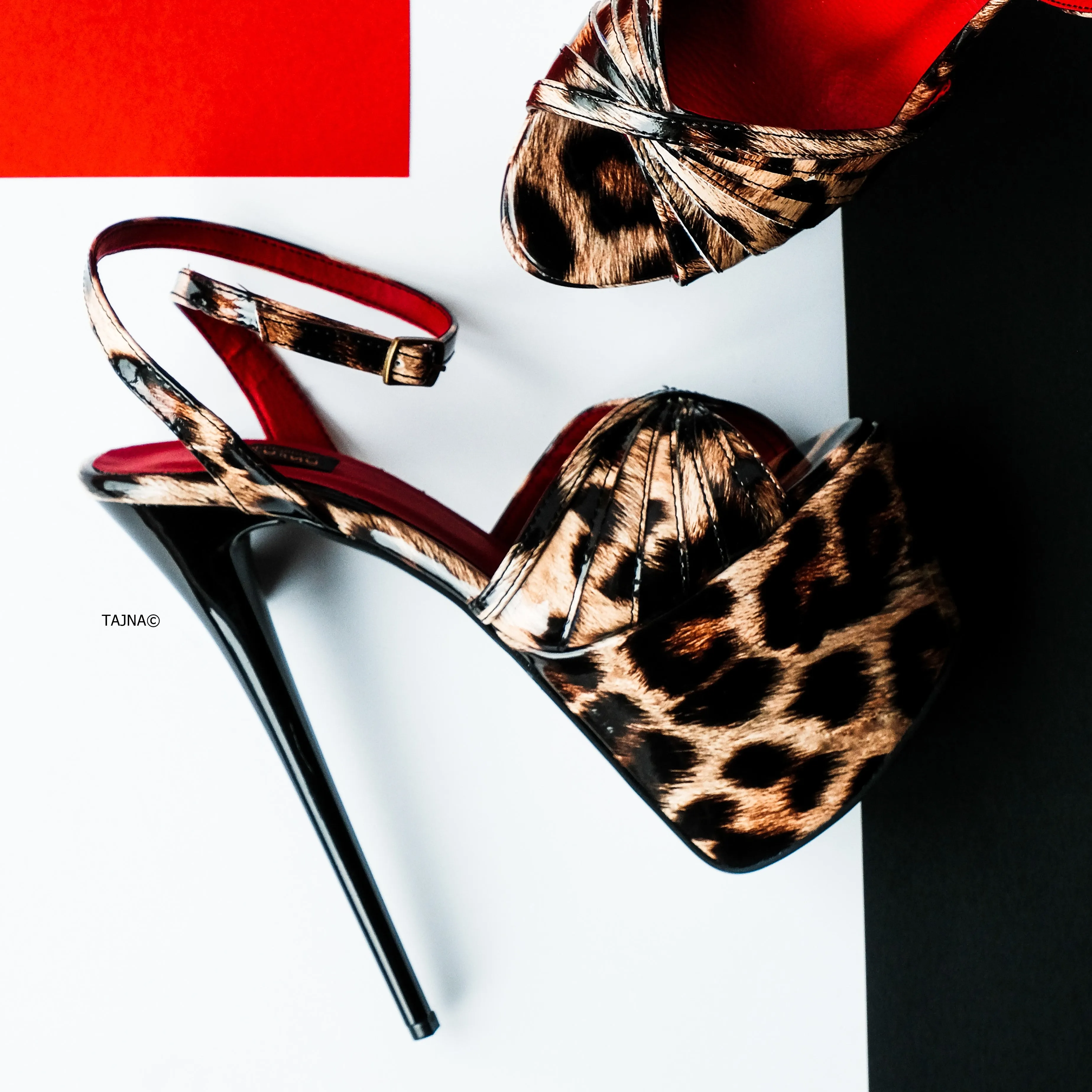 Leopard Gloss Tango Strap High Heel Platforms