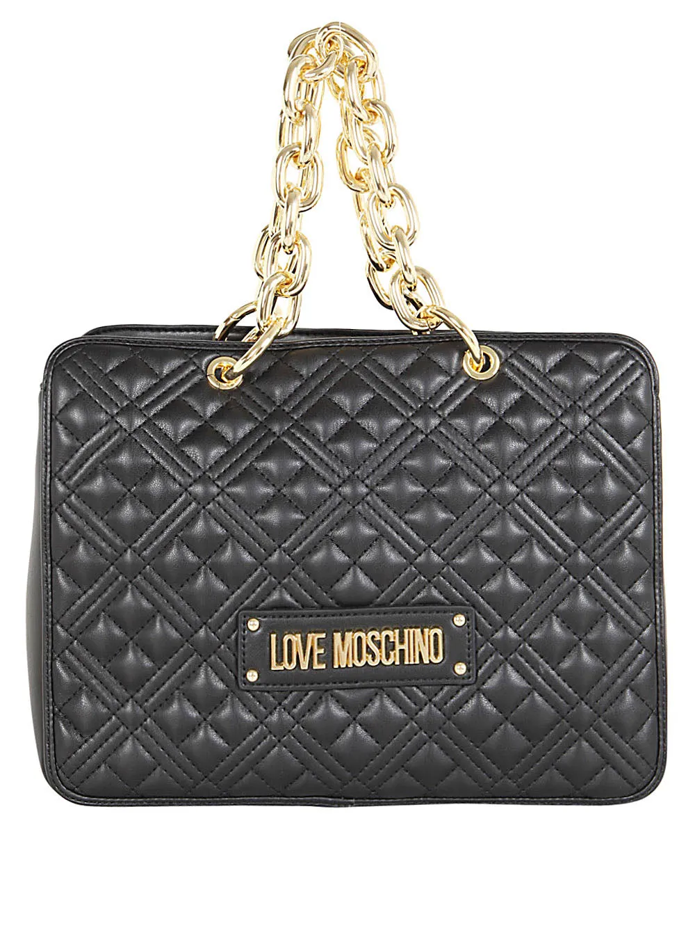 Love Moschino Logo Plaque Quilted Tote Bag