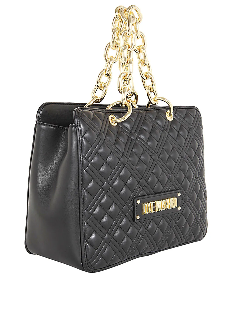 Love Moschino Logo Plaque Quilted Tote Bag