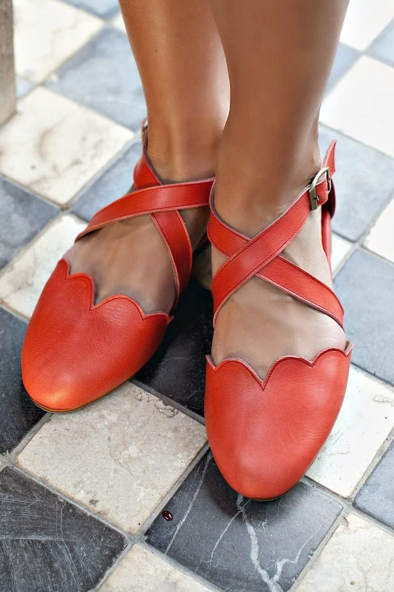 Mangrove Leather Flats in Vintage Red