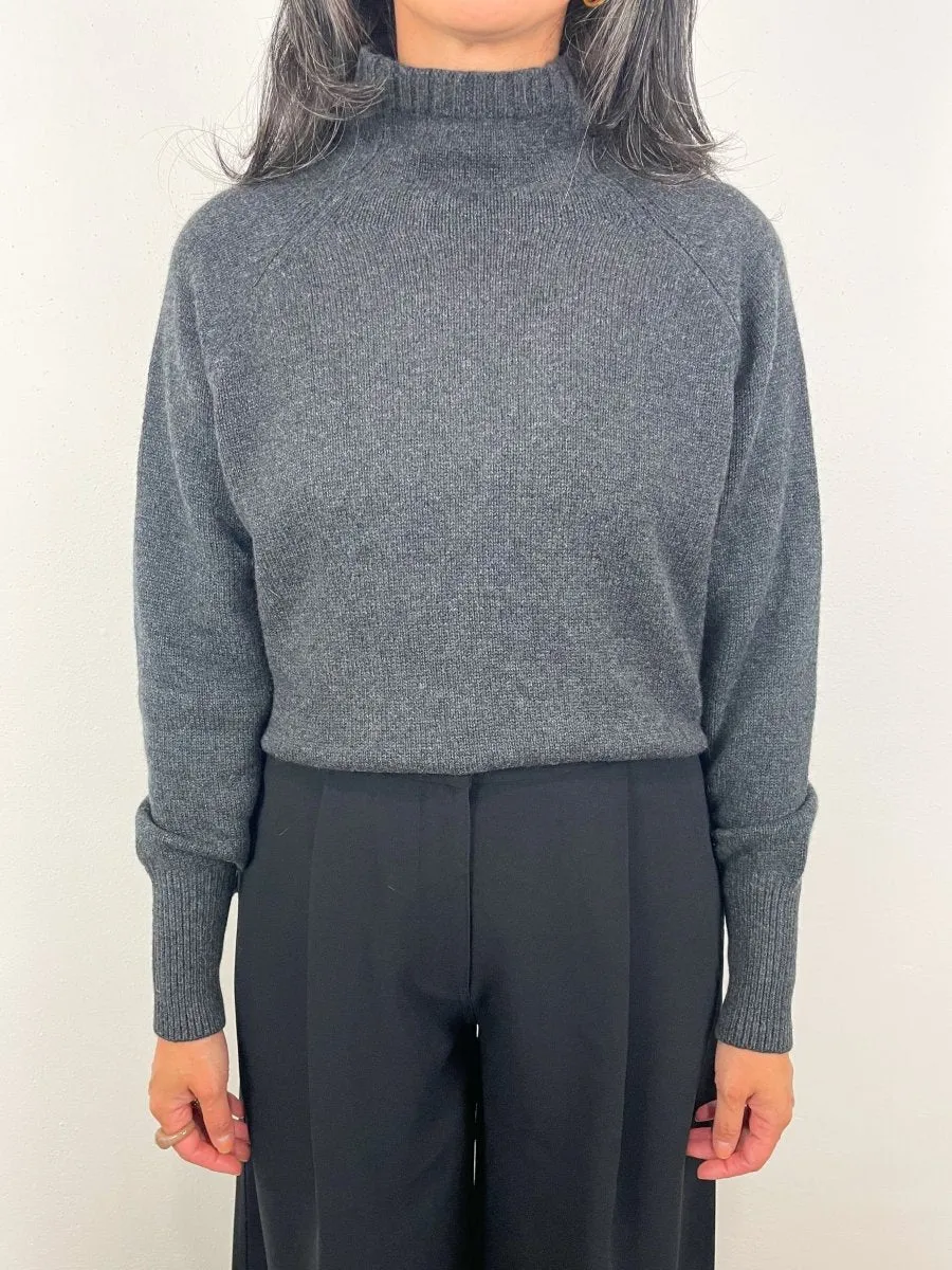 Marie Funnel-Neck Sweater in Charcoal Cashmere