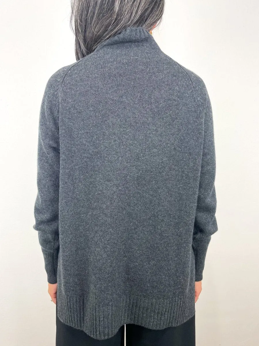 Marie Funnel-Neck Sweater in Charcoal Cashmere