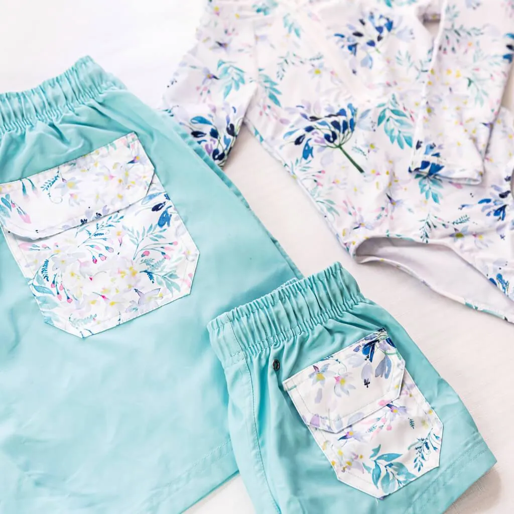 Matching Swimwear, Men's Board Shorts, Floral Pocket