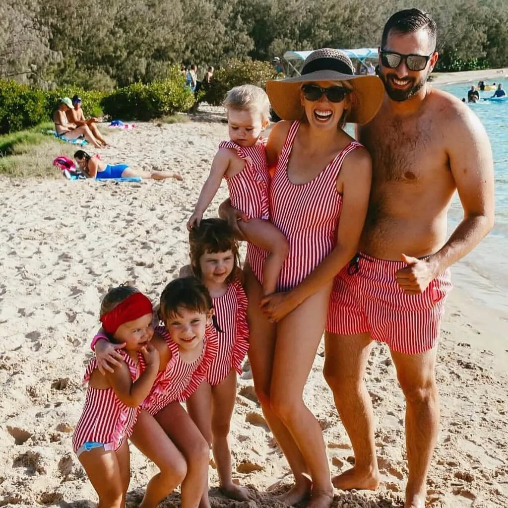 Matching Swimwear, Men's Board Shorts, Red and White Classic Stripe