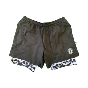 Mens 2-1 Compression Solid Black Panda 7 Shorts