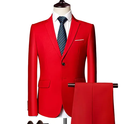 Men's Classic High-end Customized Solid Color Slim Wedding Two Piece Suit