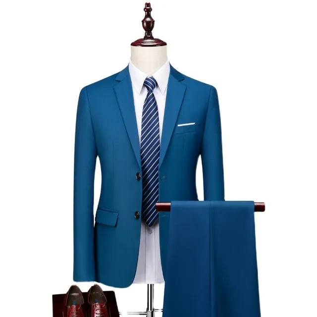 Men's Classic High-end Customized Solid Color Slim Wedding Two Piece Suit