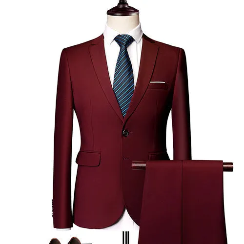 Men's Classic High-end Customized Solid Color Slim Wedding Two Piece Suit