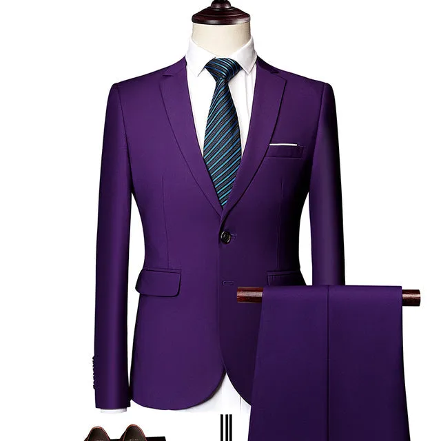 Men's Classic High-end Customized Solid Color Slim Wedding Two Piece Suit