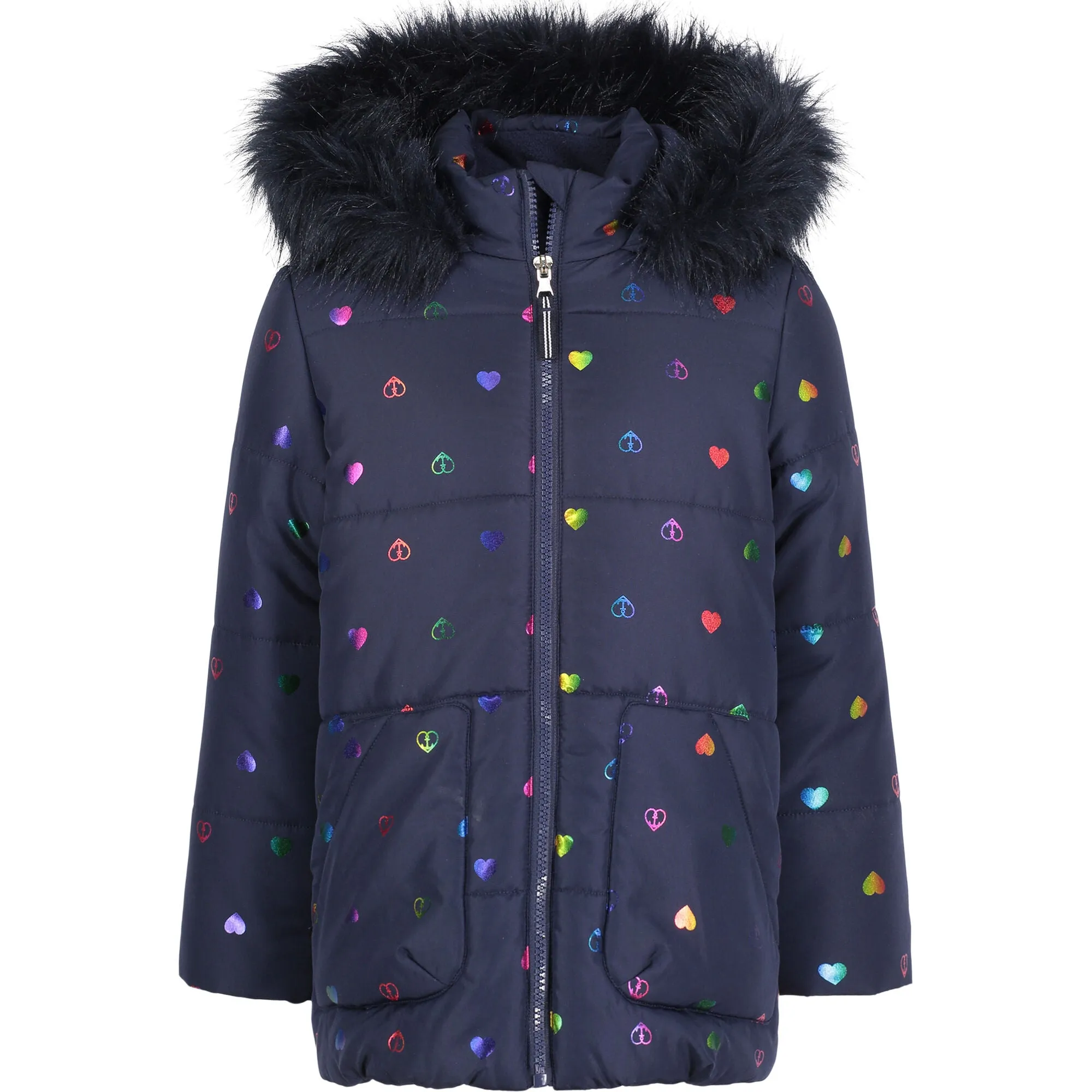 Nautica Toddler Girls' Heart Rainbow Foil Coat (2T-4T) Navy