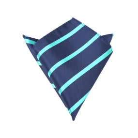 Navy Blue Pocket Square with Striped Aqua Green