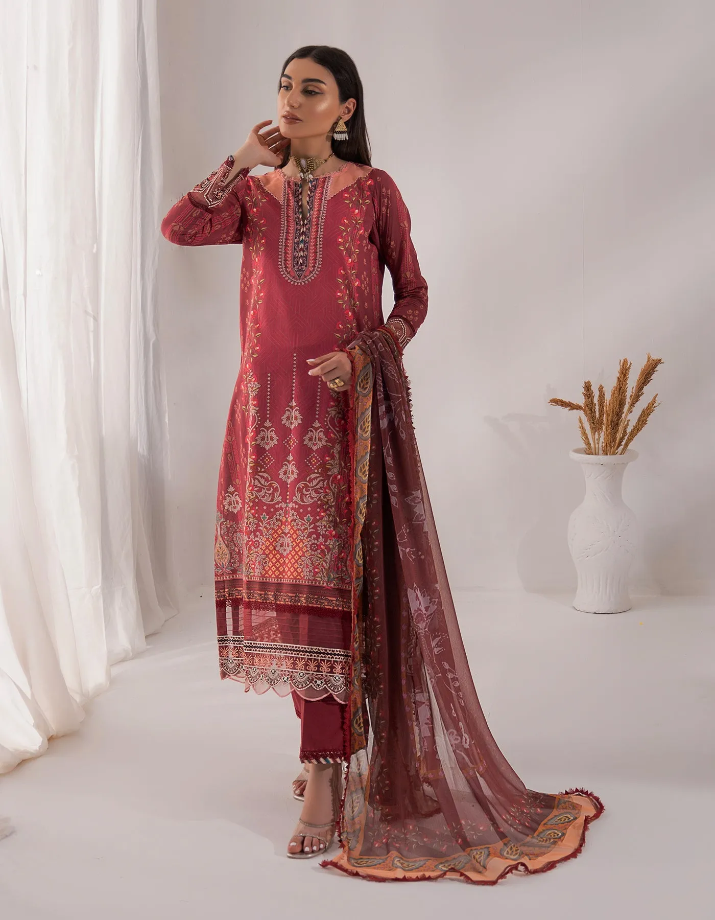 Nur by Shazme Embroidered Lawn Unstitched 3Pc Suit SH-05 DAHLIA