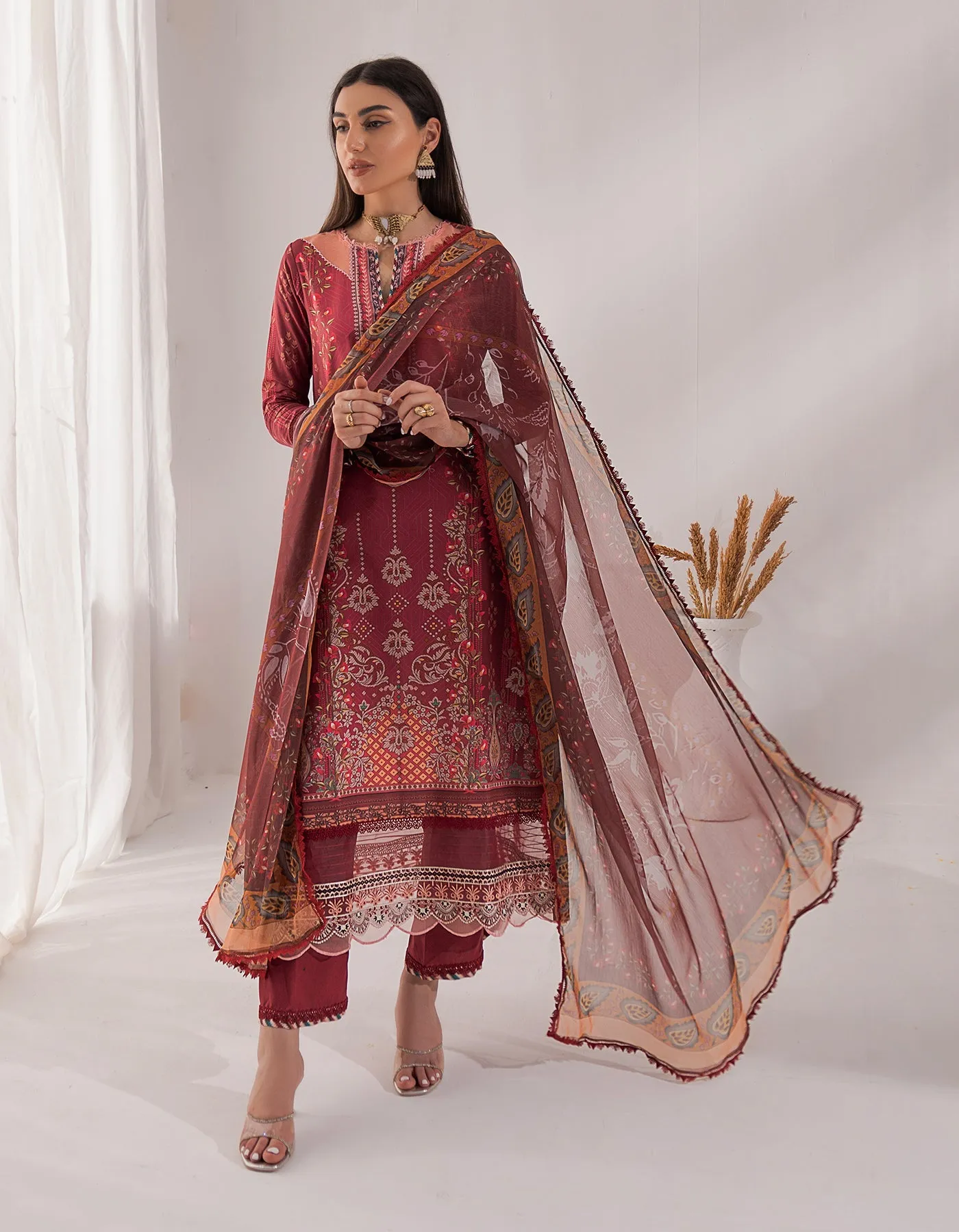 Nur by Shazme Embroidered Lawn Unstitched 3Pc Suit SH-05 DAHLIA