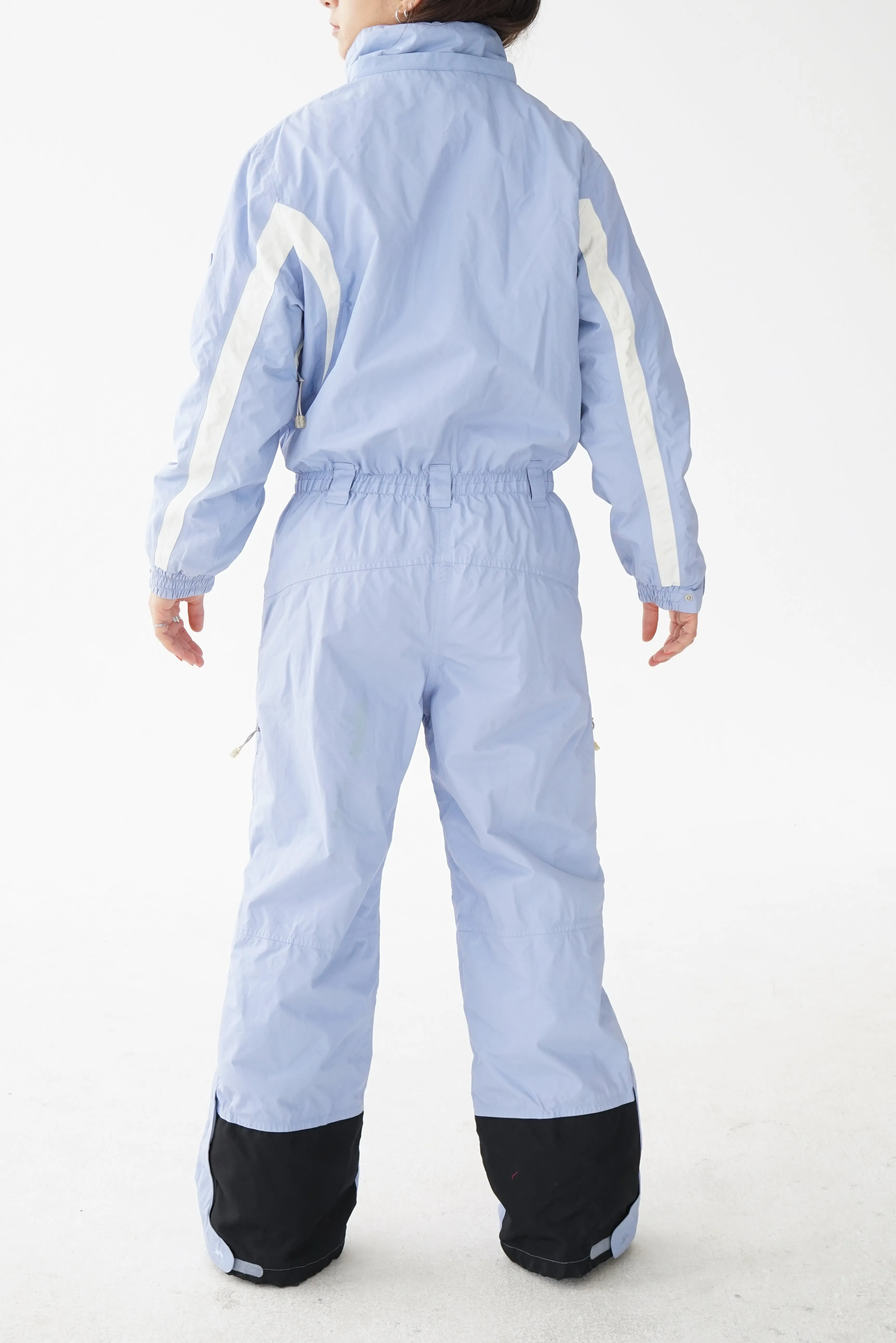 One piece vintage Trespass ski suit snow suit bleu poudre avec accent blanc pour enfant (XL)