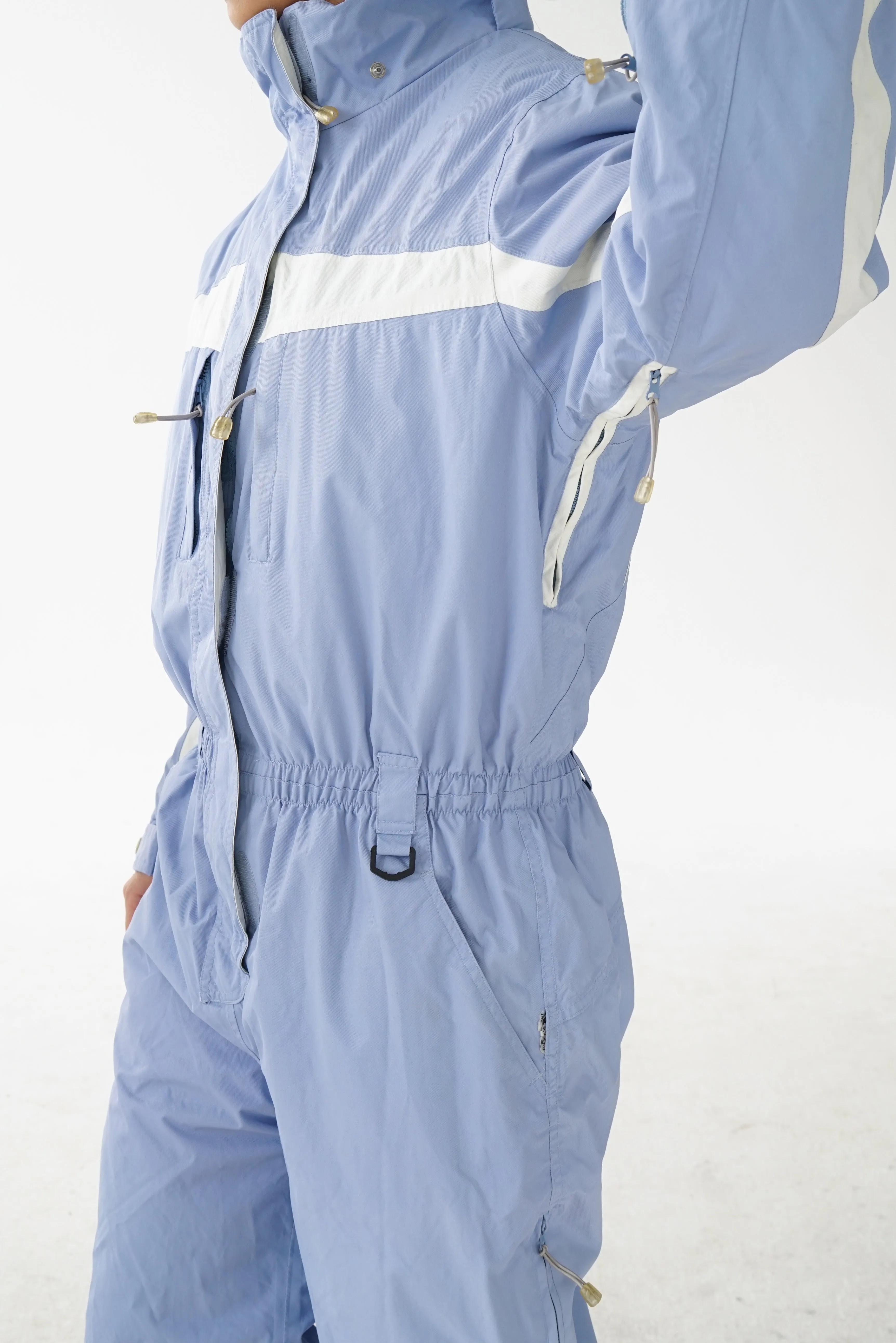 One piece vintage Trespass ski suit snow suit bleu poudre avec accent blanc pour enfant (XL)