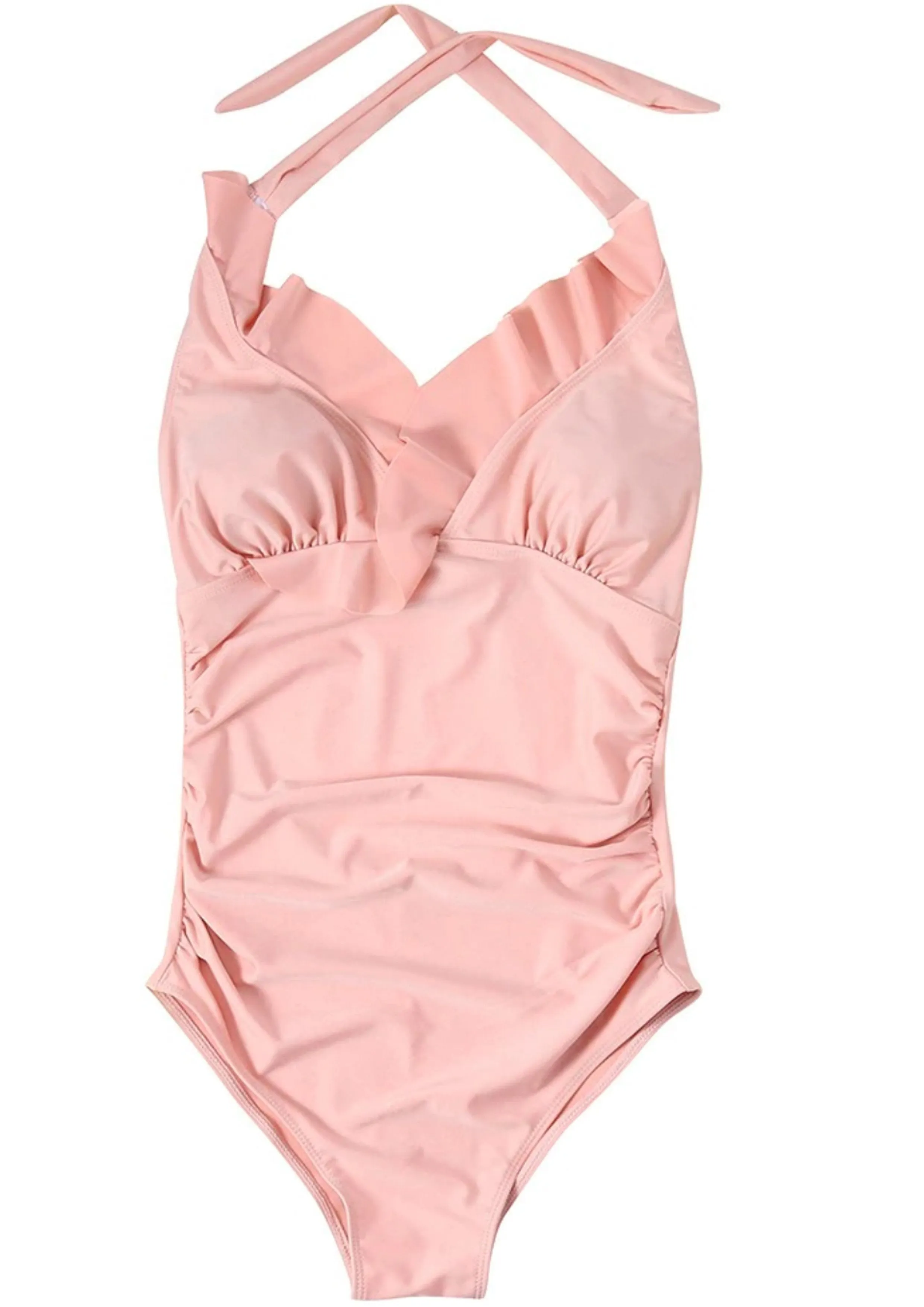 Peachy Ruffled Halter Maternity Swimwear