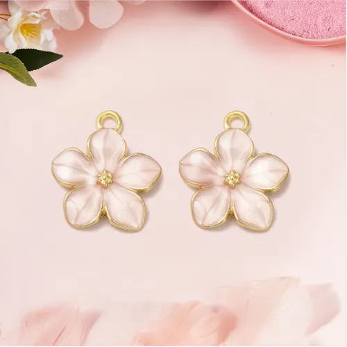 Pendants, Alloy, Flower, Single-Sided, Pearlized, Lavender Blush, Enamel, Light Gold Plated, 16.5mm