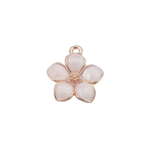 Pendants, Alloy, Flower, Single-Sided, Pearlized, Lavender Blush, Enamel, Light Gold Plated, 16.5mm