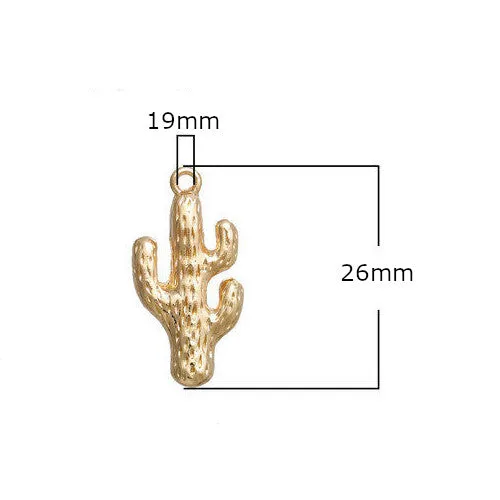 Pendants, Cactus, Single-Sided, Gold Plated, Alloy, 26mm