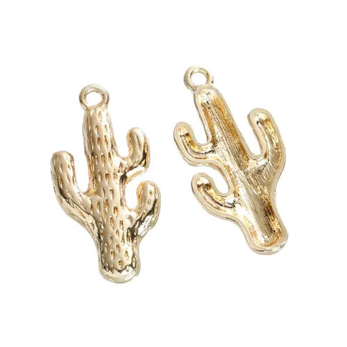 Pendants, Cactus, Single-Sided, Gold Plated, Alloy, 26mm