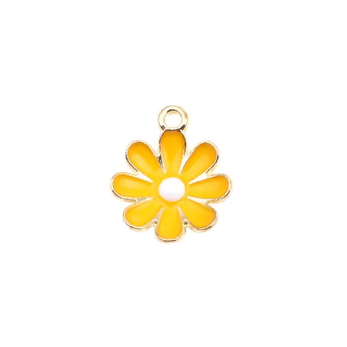 Pendants, Daisy, Flower, Single-Sided, Yellow, Enameled, Gold Plated, Alloy, 18mm