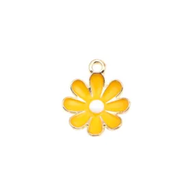 Pendants, Daisy, Flower, Single-Sided, Yellow, Enameled, Gold Plated, Alloy, 18mm