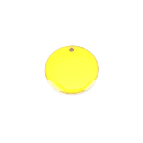 Pendants, Flat, Round, Double-Sided, Yellow, Enameled, Drops, Brass, 20mm