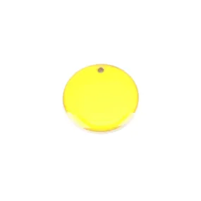 Pendants, Flat, Round, Double-Sided, Yellow, Enameled, Drops, Brass, 20mm