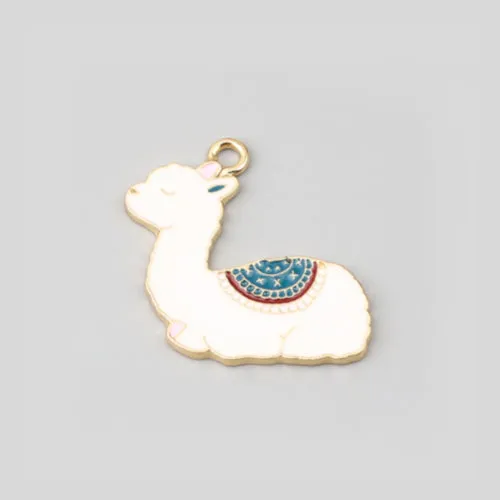 Pendants, Llama, Alpaca, Single-Sided, Blue, Enameled, Light Gold Alloy, 28mm