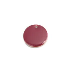 Pendants, Round, Flat, Double-Sided, Fuchsia, Enameled, Gold Plated, Brass, 16mm