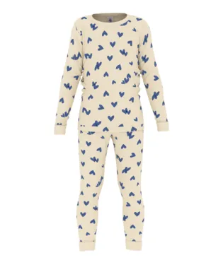 Petit Bateau Girl's LS Heart Print Loungewear Set