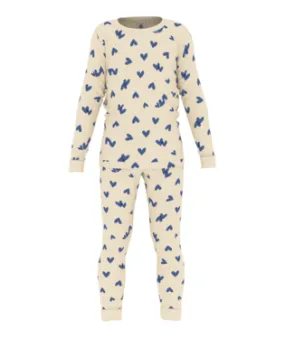 Petit Bateau Girl's LS Heart Print Loungewear Set