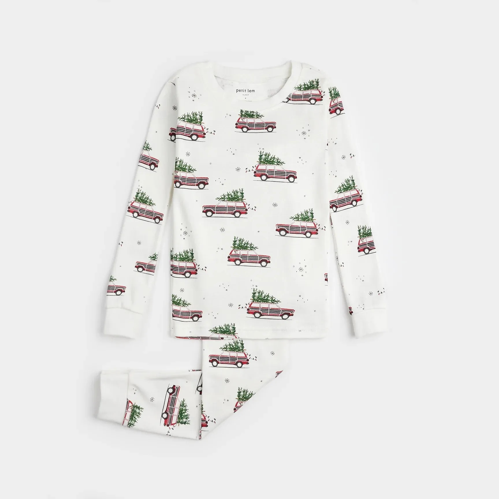 Petit Lem Station Wagon Print on Off-White PJ Set