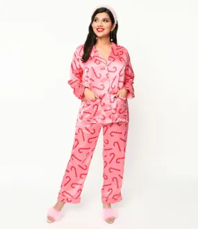 Pink Candy Cane Satin Pajama Set