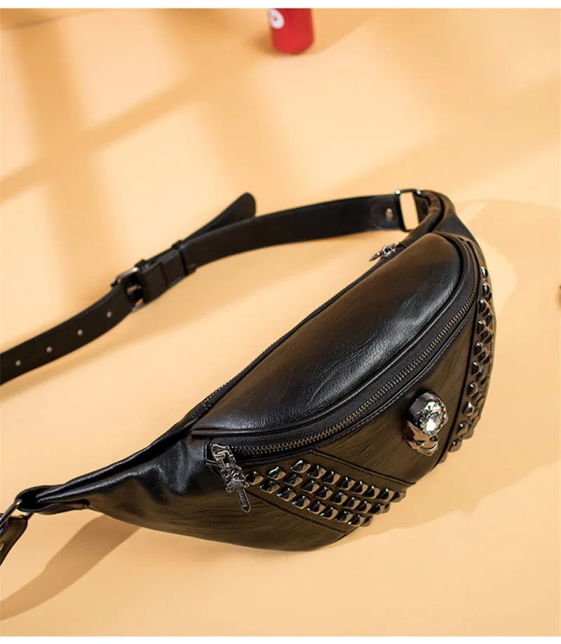 Punk Rivet Skull Waist Bag