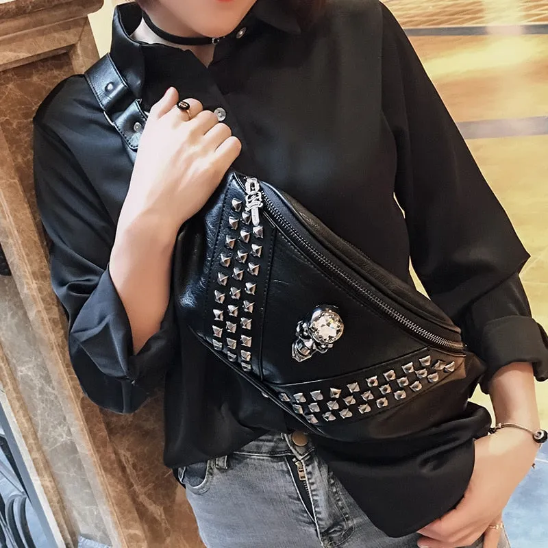 Punk Rivet Skull Waist Bag