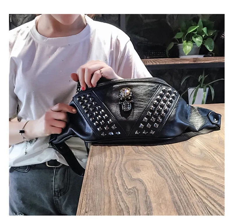 Punk Rivet Skull Waist Bag