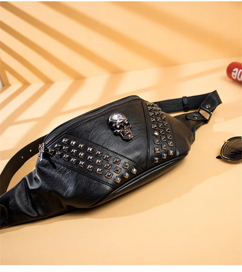 Punk Rivet Skull Waist Bag