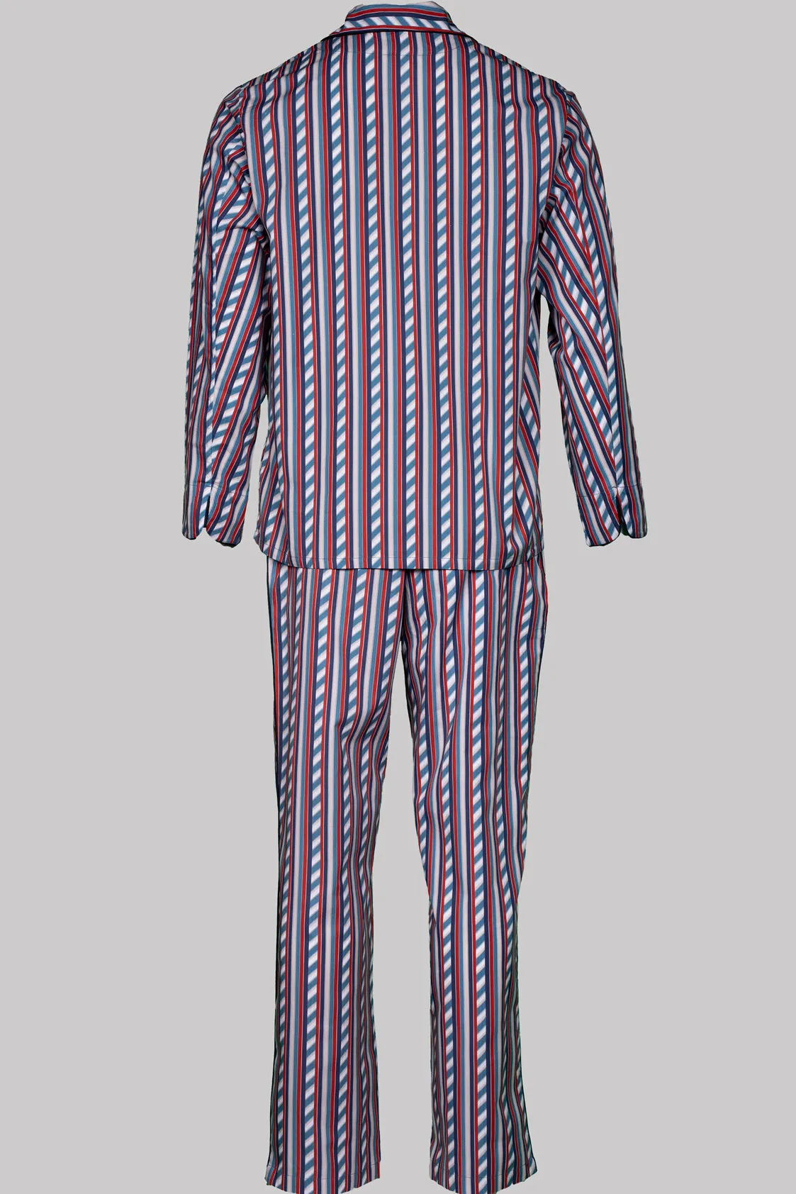 PYJAMA FRANCE with blue piping 100% COTTON Herringbone-light Medium-Stripes digital-print