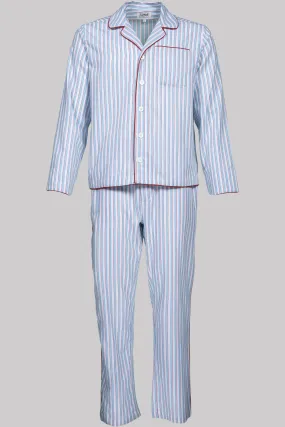 PYJAMA SKY-White-red-black with red piping 100% COTTON Herringbone-light Asymmetric-Stripes